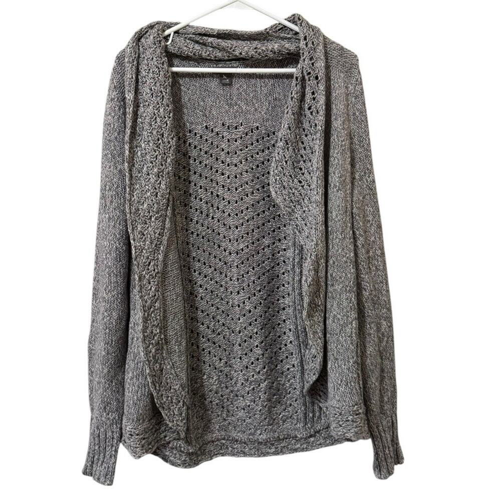 Eddie Bauer Women Size Medium Open Front Knit Cardigan Sweater Crocheted Cotton